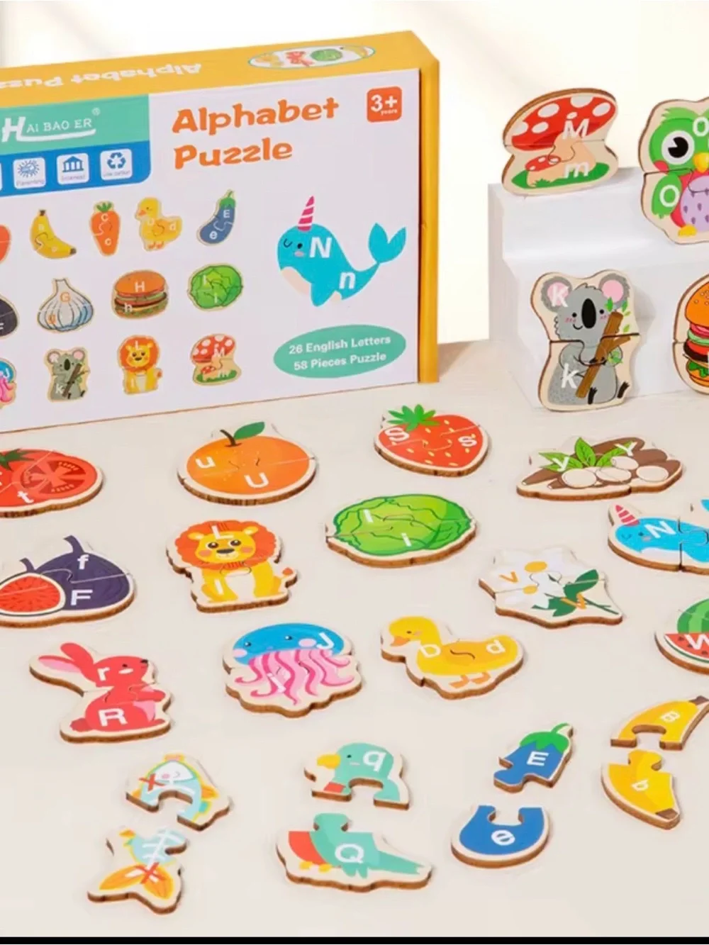 Kids Wooden Alphabet Puzzle - Colorful Letter Matching Set (Multicolor)